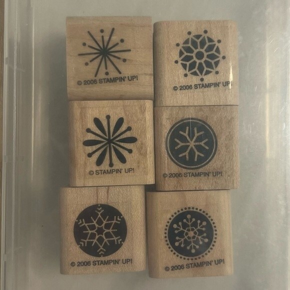 Vintage Stampin Up Snow Flurries Retired Winter Stamp Set Rubber Wood Snowflakes - Picture 1 of 3